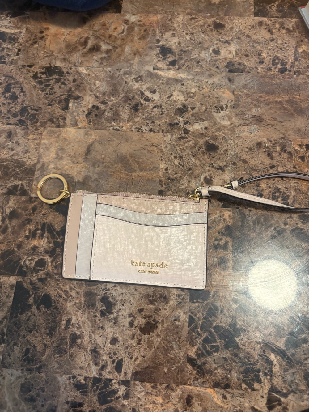 kate spade tan  and Cream Cardholder Wristlet & key chain NWOT